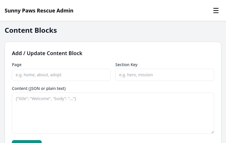 CMS content block editor in the admin panel