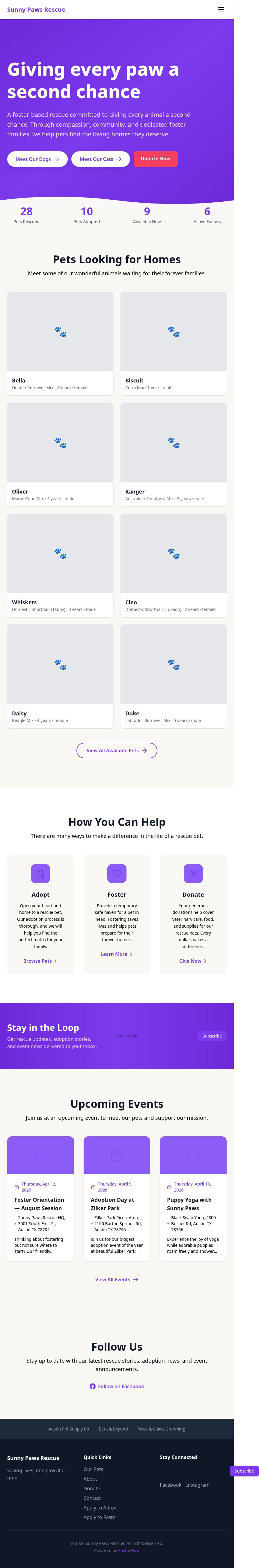 FosterFlow public home page on mobile